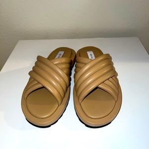 Women’s Reiss Blair Leather Sliders  Flats Slip On Shoes in Biscuit Sz 5 Org 240